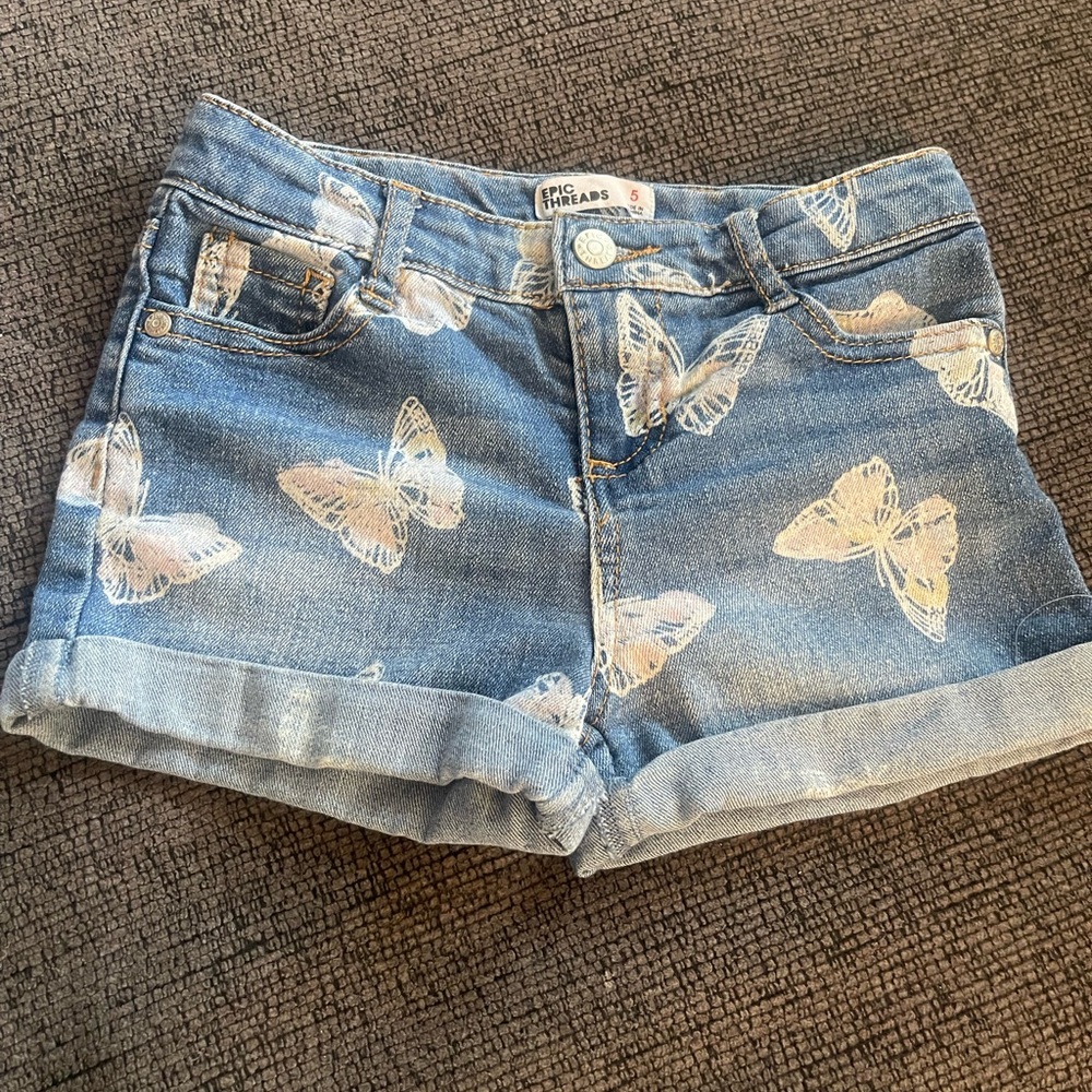 Epic Threads Blue Jean Shorts with Butterfly Design